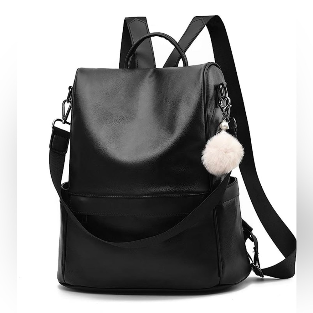 Anti theft leather backpack